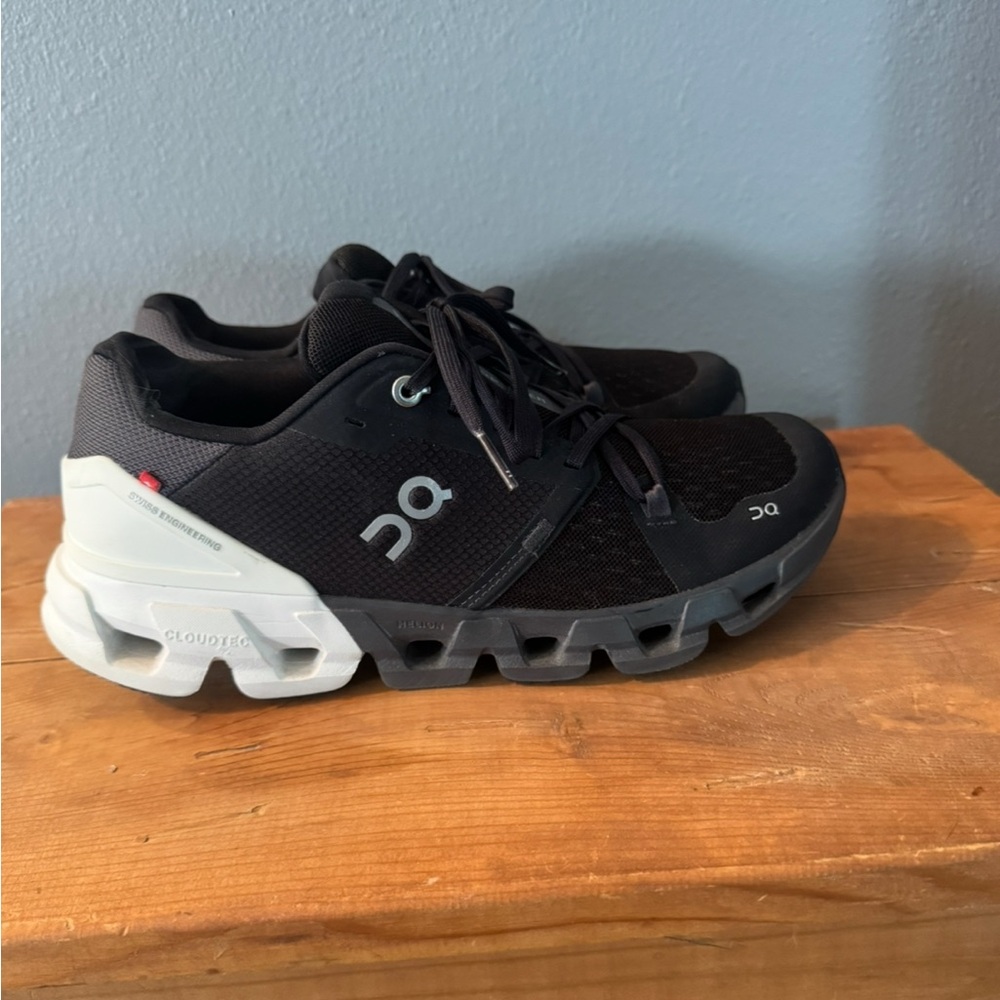 On Cloud Running Black, White and Gray Athletic Shoes